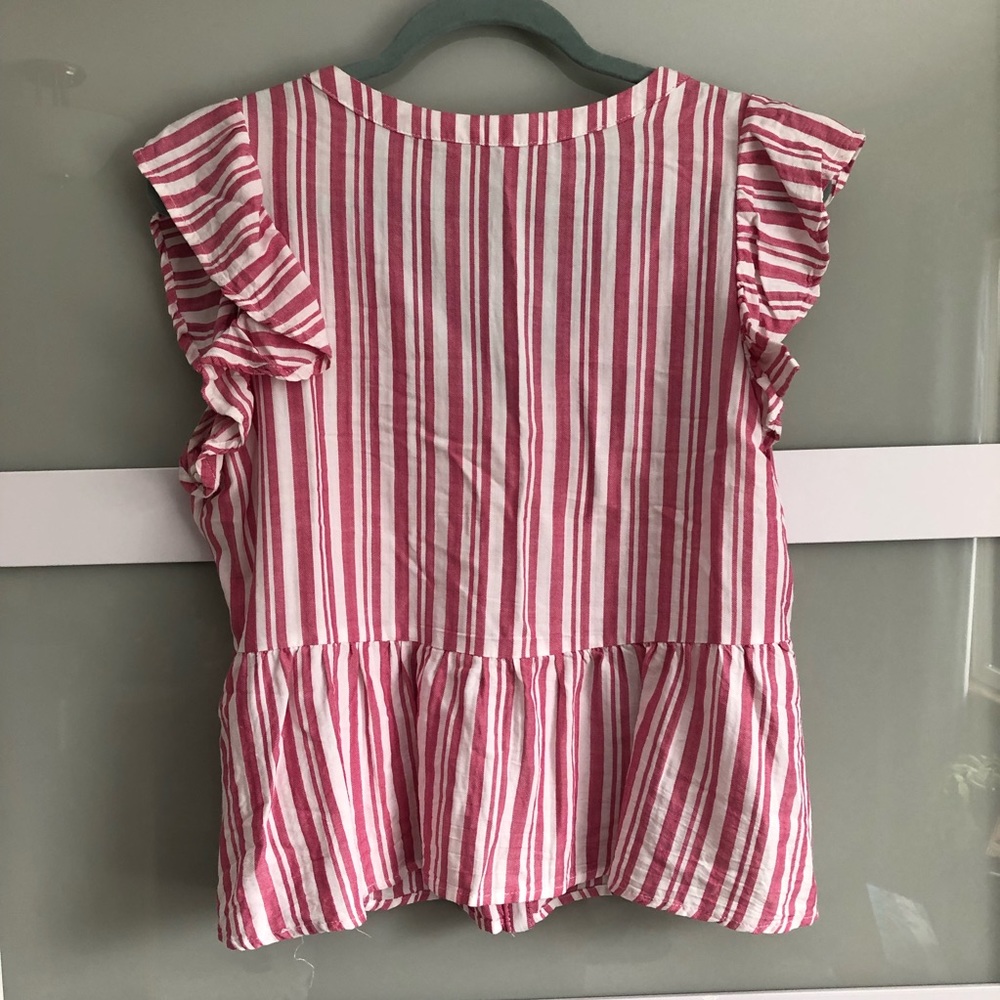 Striped Copper Key Ruffle Top with Button Front - Picture 2 of 3